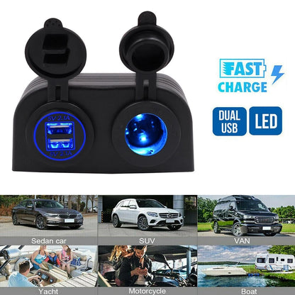 12V Dual USB Charger Power Socket for Car Marine E (S006-058-Blue)