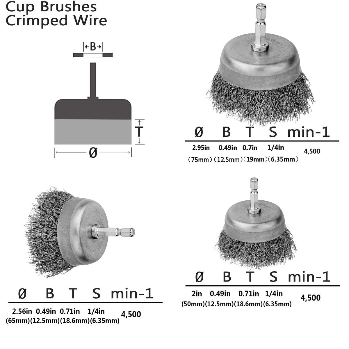 Wire Wheel Cup Brush Set for Die Grinder (0.012-Inch Coarse Crimped)