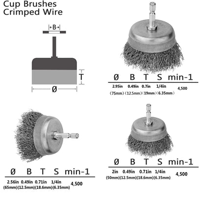 Wire Wheel Cup Brush Set for Die Grinder (0.012-Inch Coarse Crimped)