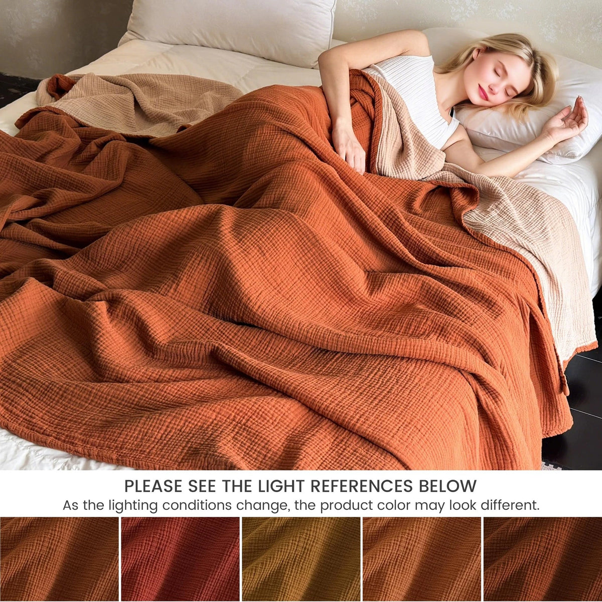 Reversible King Size Cotton Muslin Blanket for All-Season Comfort