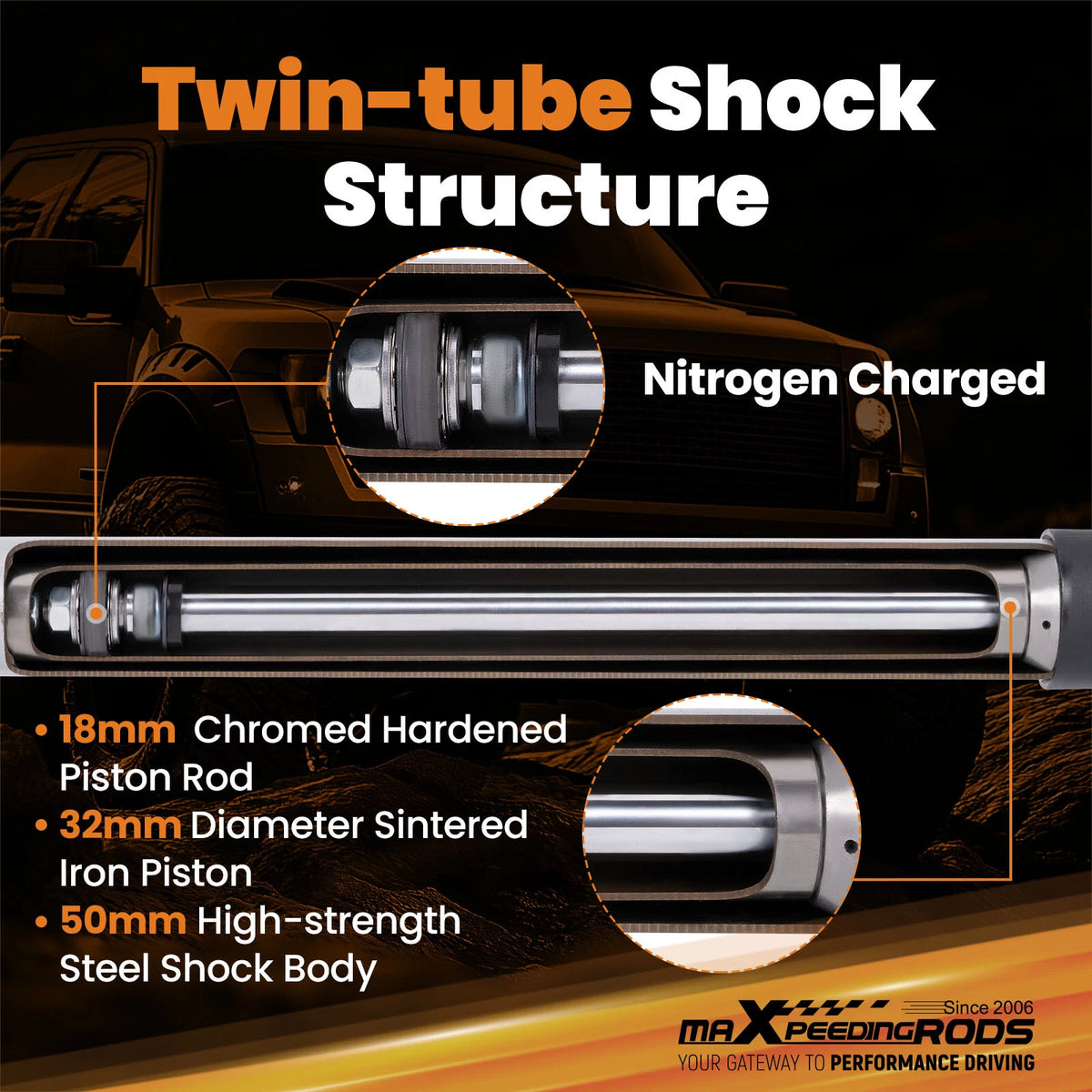 6 Inch Rear Drop Lowering Shocks for Chevy GMC C1500 (1988–1998) HLRTMI