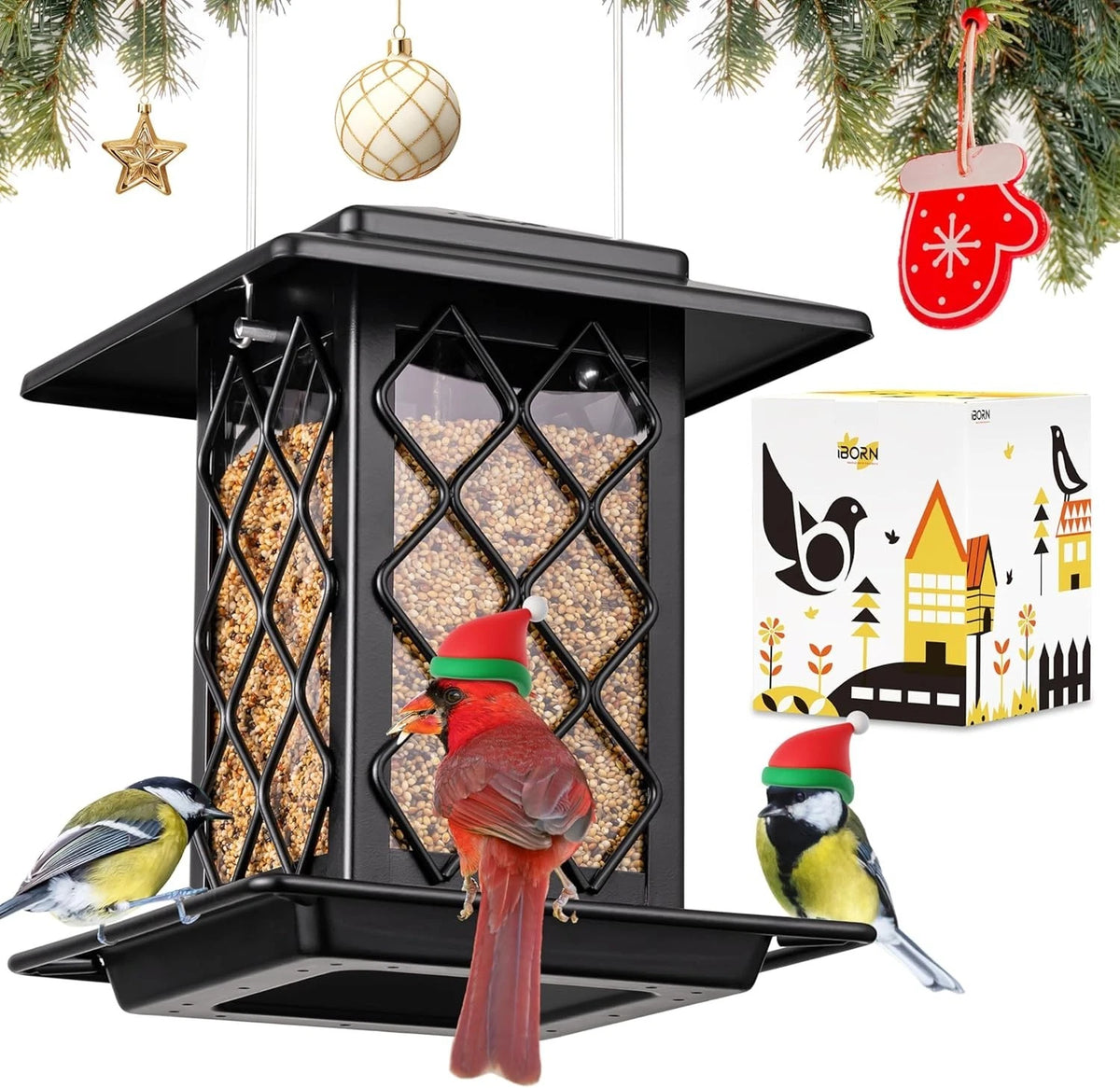Elegant Black Metal Bird Feeder for Cardinals (2.4LBS Capacity)