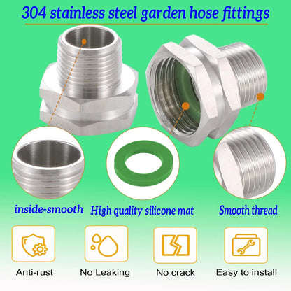 304 Stainless Steel C-3/4" GHT Female x 1/2" NPT Male Fitting