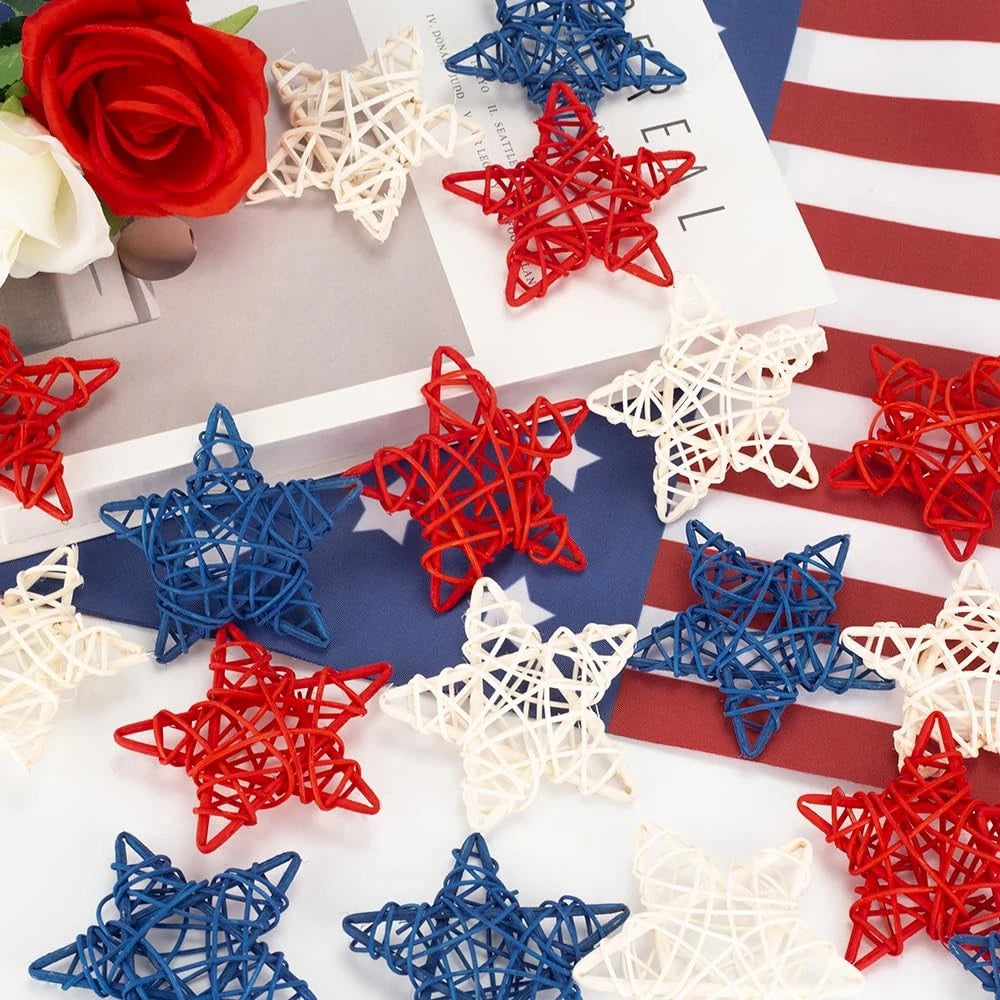 18 Pcs Patriotic Rattan Star Decor for 4th of July