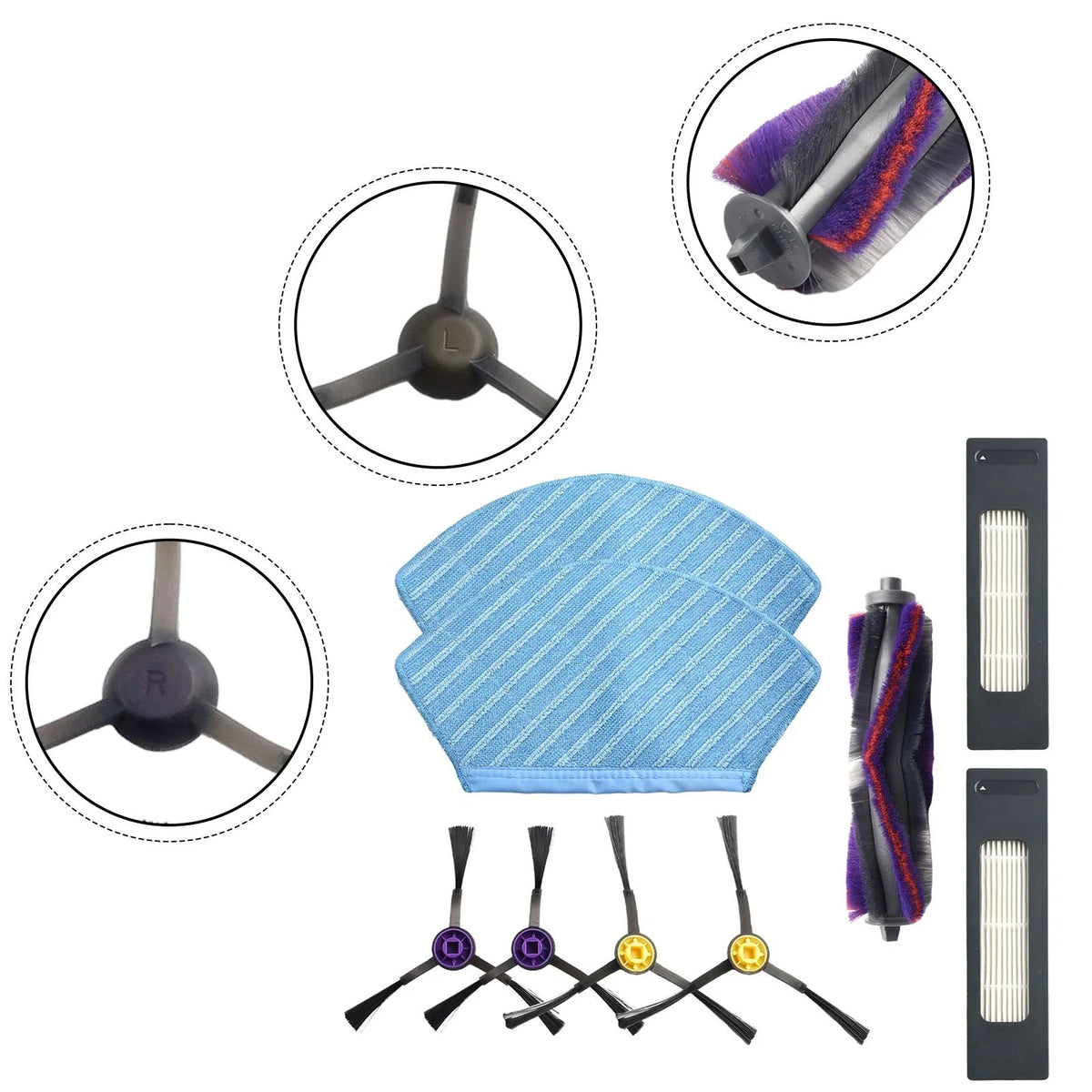 Main Brush Filters Side Brush Mop Cloth Kit for