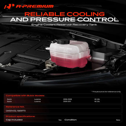 A-Premium Radiator Coolant Reservoir w/Cap for Buick Lucerne (2006–2011) 15839773, GM3014132