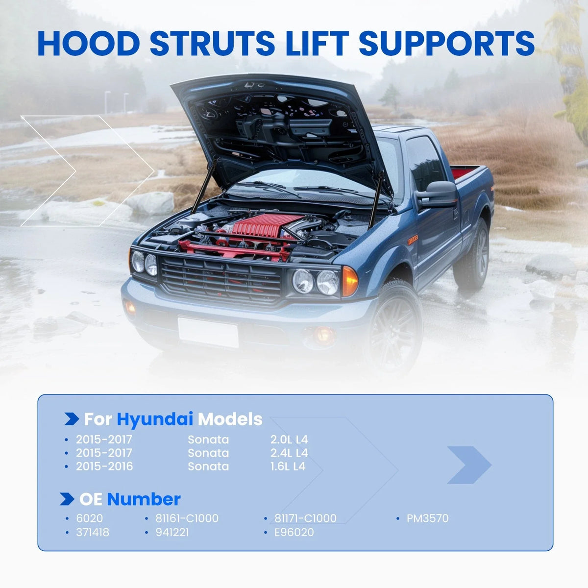 Pair Hood Lift Support Shock Struts for Hyundai Sonata (2015–2017)