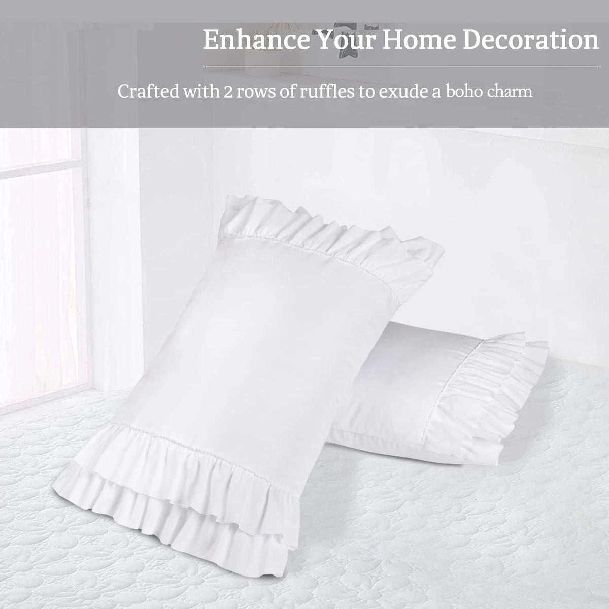 Pack of 2 Ruffle Pillow Shams for Farmhouse Style (26" x 20")