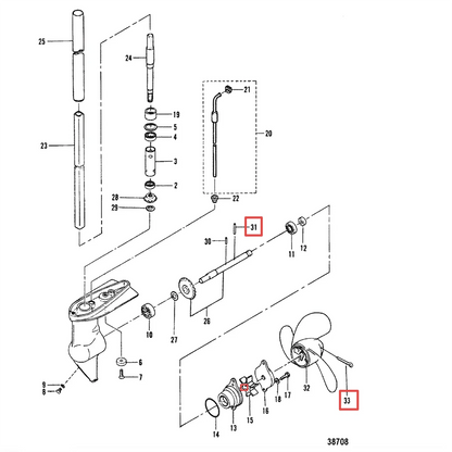 Prop Shear Pin Cotter Pin Key Kit for Mercury Mariner 2.2/2.5/3.3HP (1990–2000)