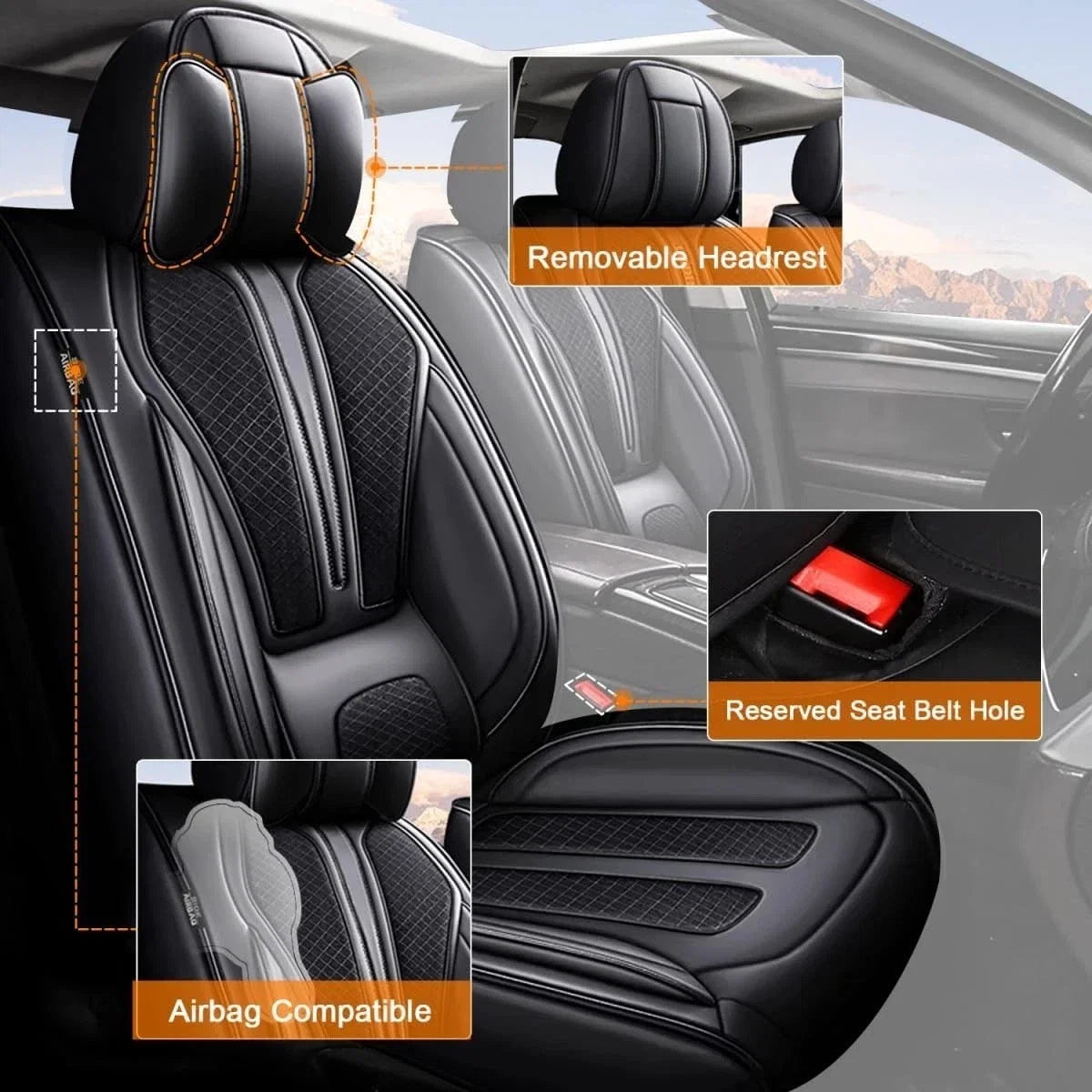 Faux Leather Car Seat Covers for Honda Toyota (Set of 5 Seats)