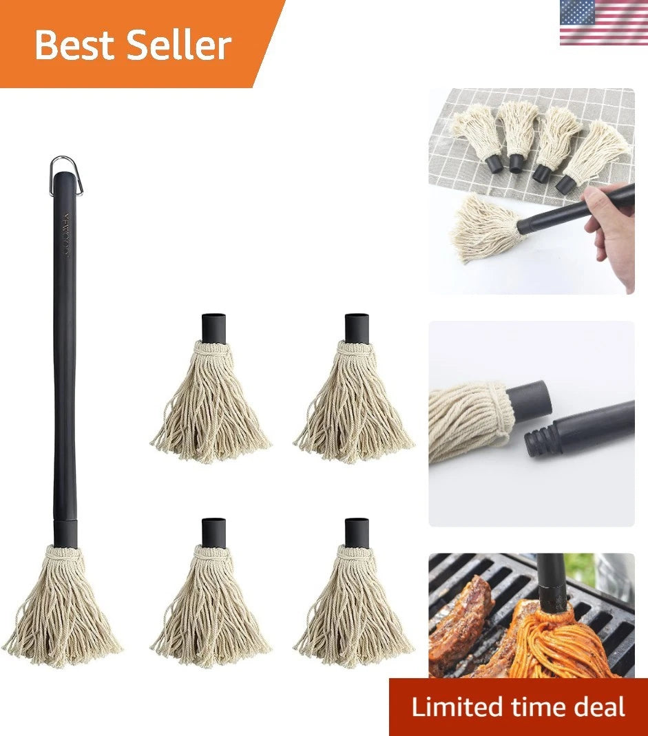 18-Inch BBQ Basting Mop with Wooden Handle and Replacement Heads