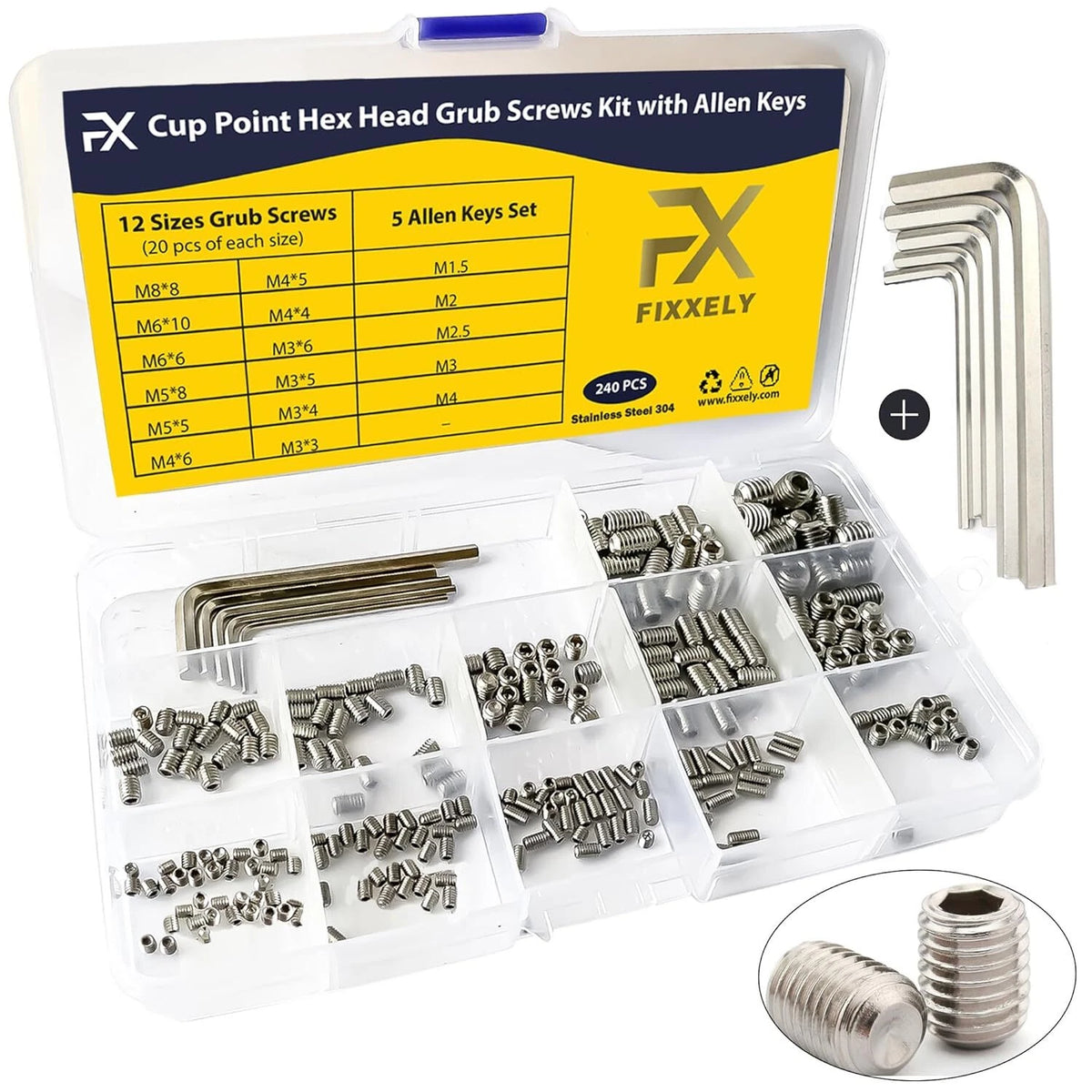Set of 4 Screws Assortment Kit (M3, M4, M5, M6, M8) with Allen Keys