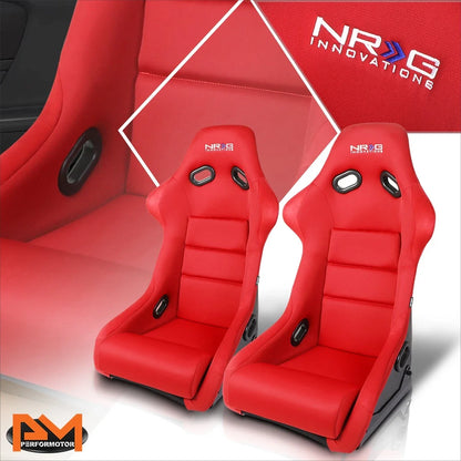 2X Reinforced Fiberglass Fixed Back Racing Bucket Seats for NRG Innovation