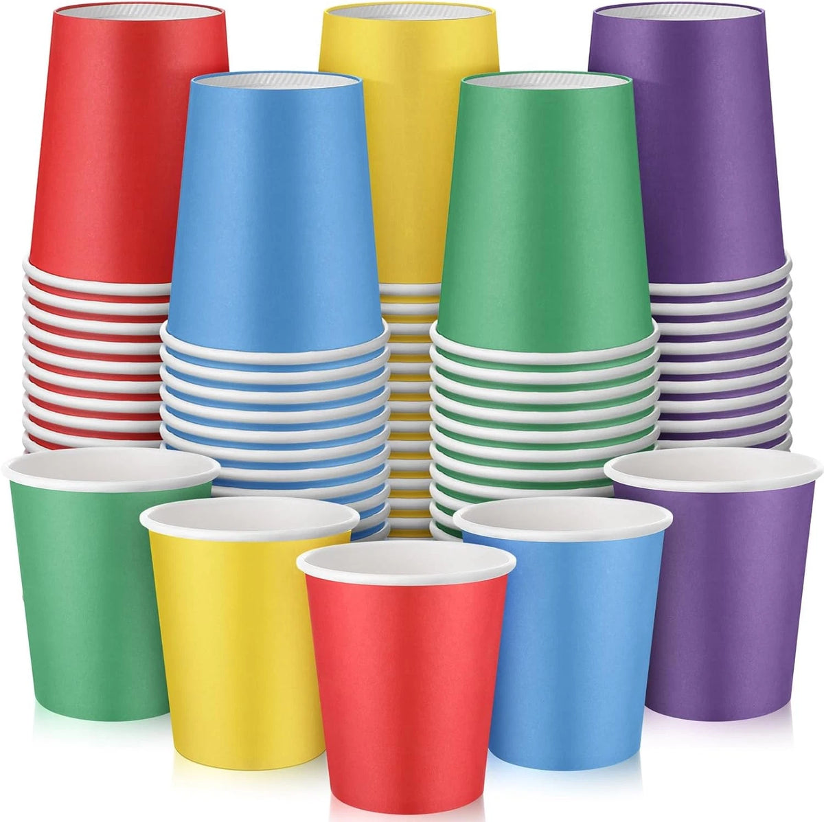 Set of 100 Rainbow Paper Cups 7 oz Disposable for Birthday Parties