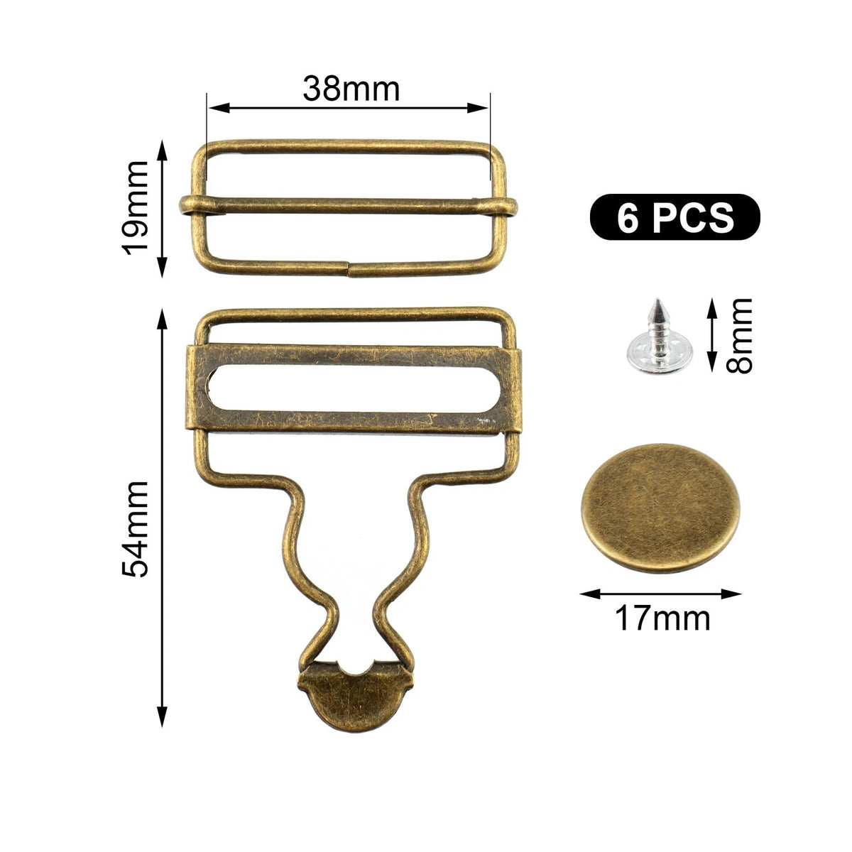 Set of 6 Metal Overall Buckles for Gourd Bronze (1-1/2")