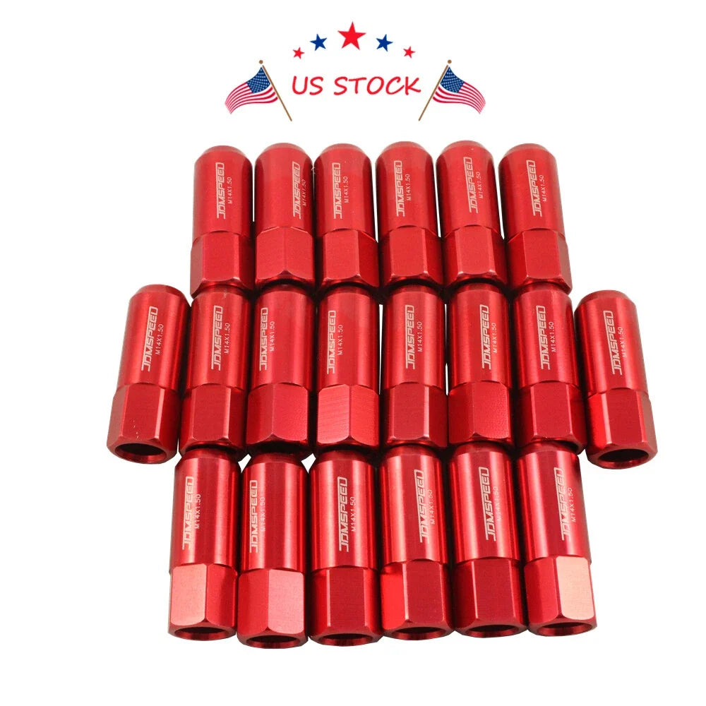 Set of 20 Red Aluminum Tuner Racing Extended Lug Nuts for Universal