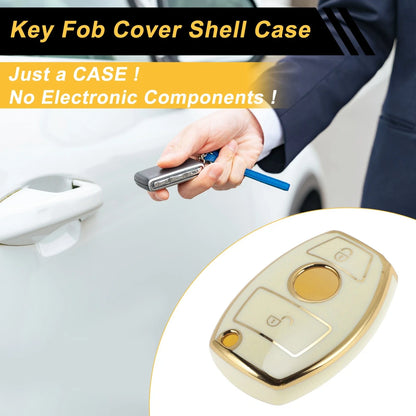 TPU Silicone Car Key Case for Mercedes-Benz (2 Buttons) - White/Gold Edge