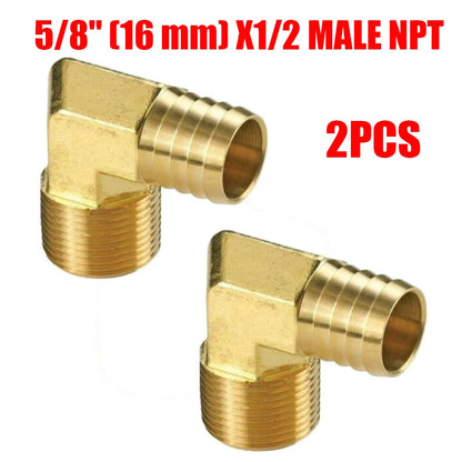2X 5/8" Hose Barb x 1/2 NPT Male Pipe Thread 90 Elbow Brass Fitting