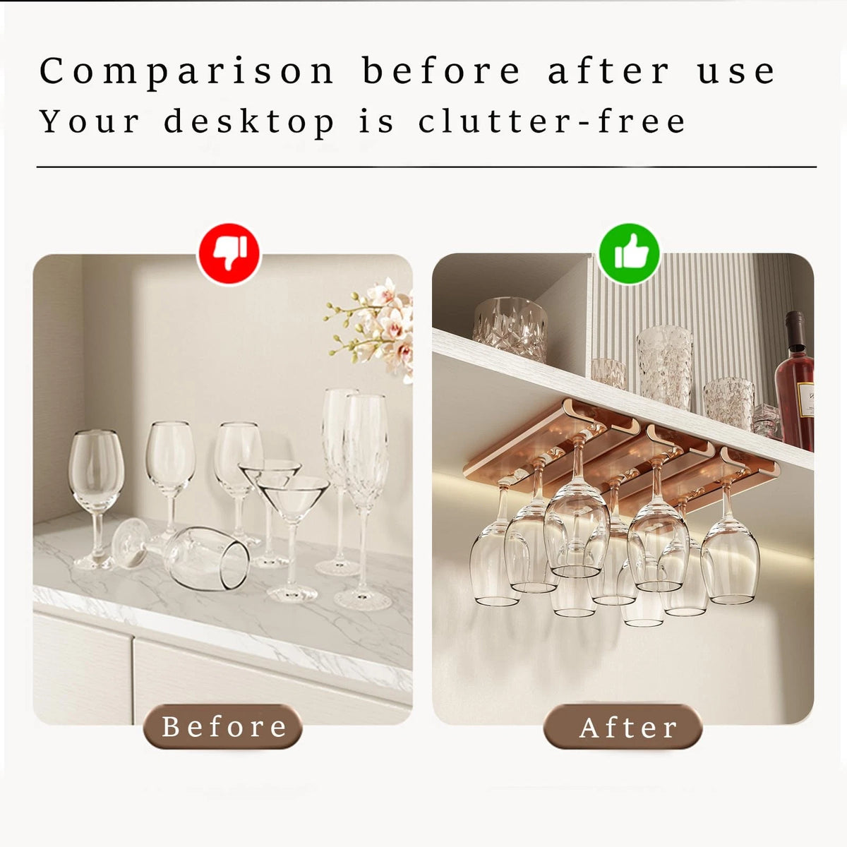 2X Under Cabinet Wine Glass Holder - No Drilling Installation