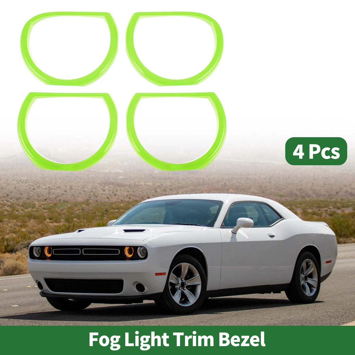 Set of 4 Headlight Trim Bezels for Dodge Challenger (2015–2024) ABS Light Green