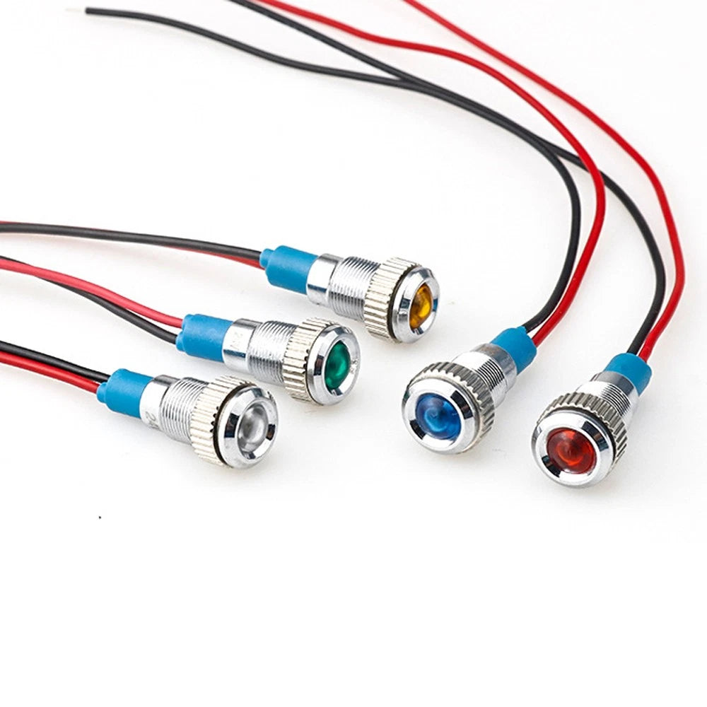 10-Pack 8mm 12/24V 1/2" LED Metal Indicator Light Signal Lamp Waterproof