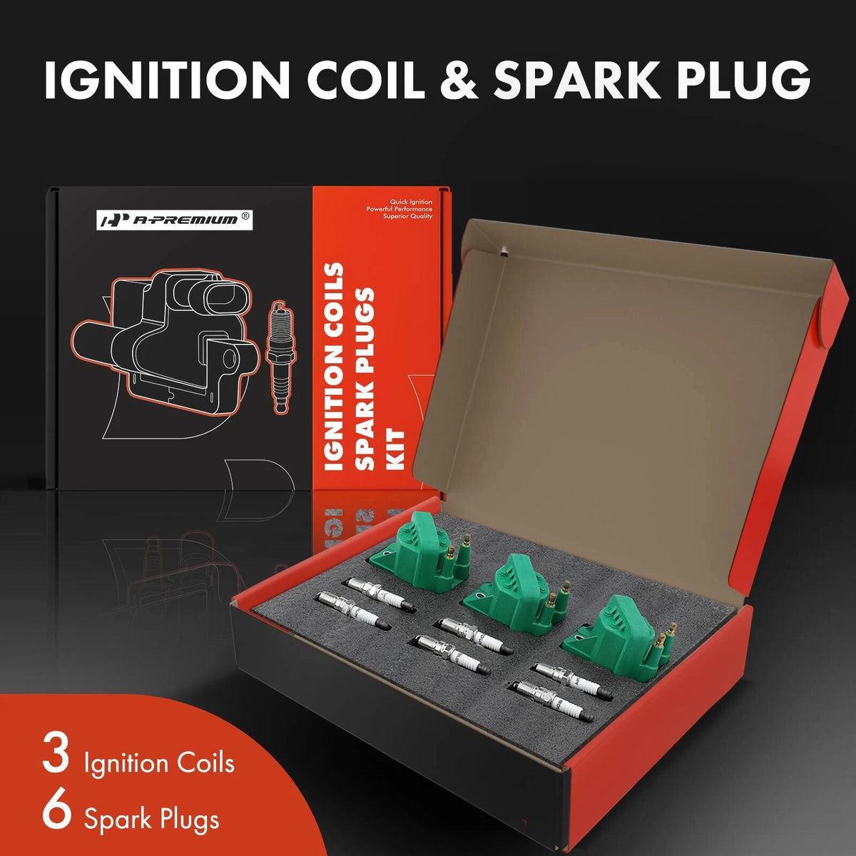3X Ignition Coil & 6X Iridium Spark Plug for Chevrolet Cadillac Buick (DR39X, TR55)