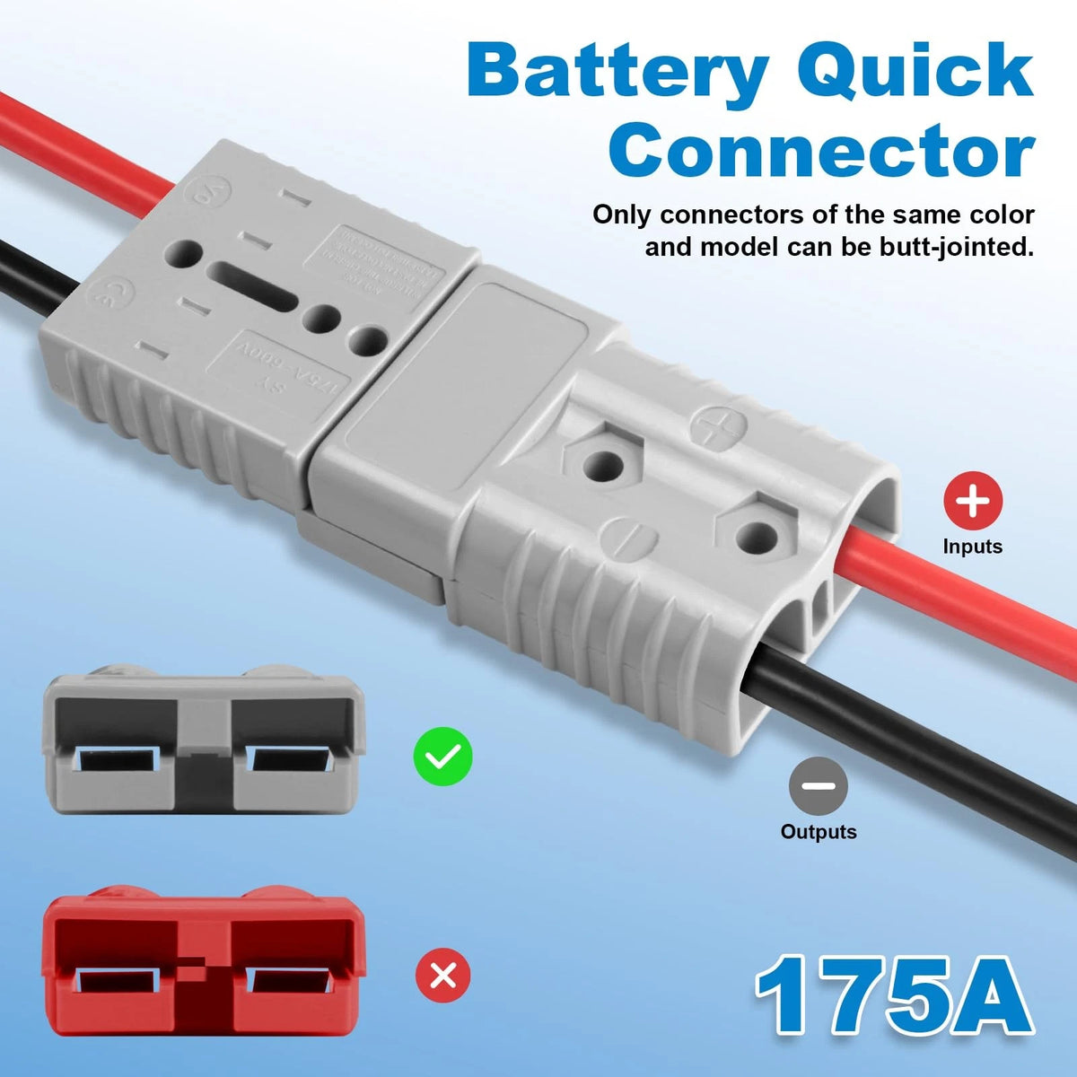2X 175 Amp Battery Quick Connect/Disconnect Connector 1/0Awg Cable