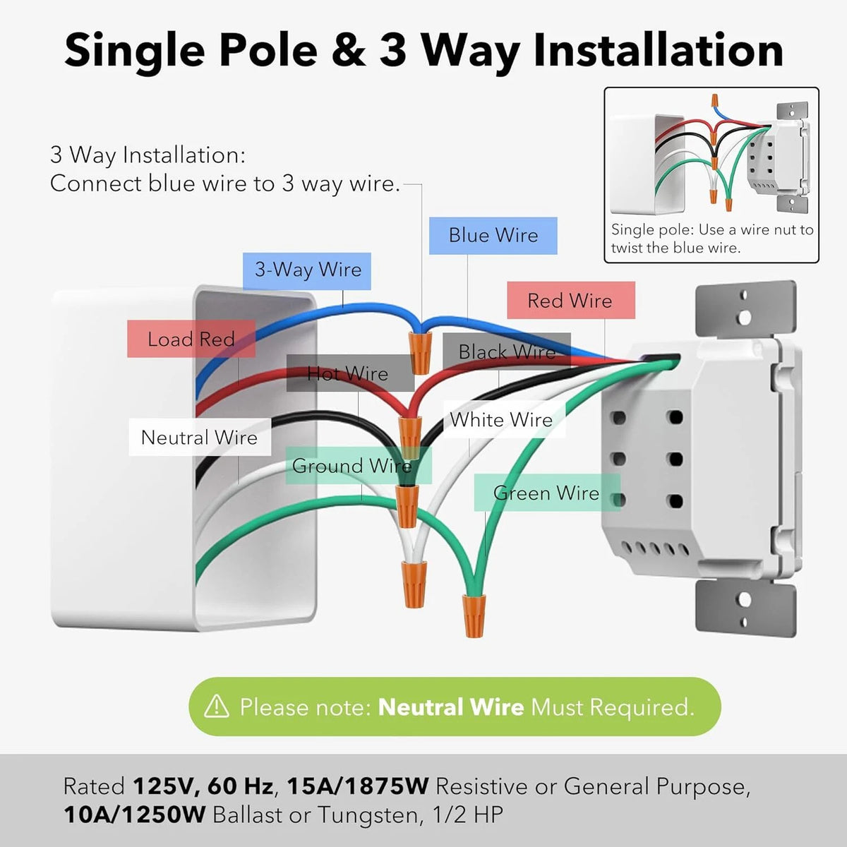 7 Day Programmable In-Wall Timer Switch for Fans, Lights, Motors