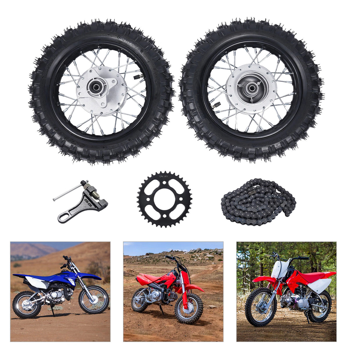 Set of 2 Front Rear Wheels for Honda CRF50 XR50 BBR KLX Dirt Bikes 2.50-10