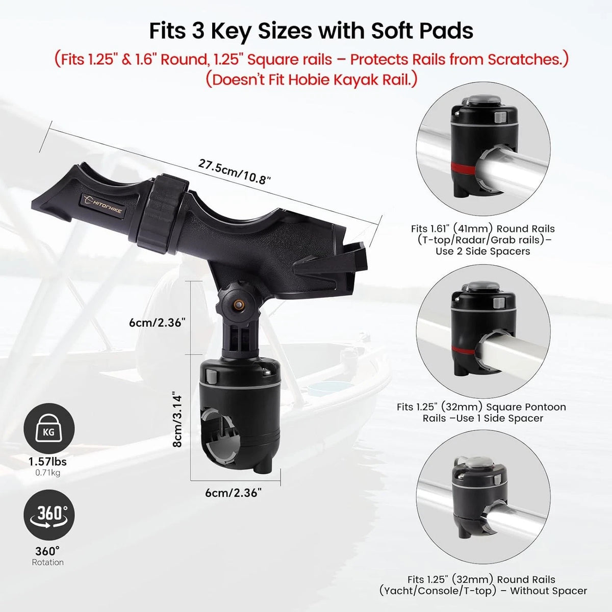 Universal Fishing Rod Holder with 90° Vertical Adjustment for Boats