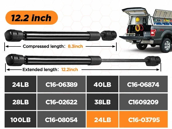 2X C16-03795 Gas Strut Shock Lift Support for Leer Camper Shell (12in, 24lb)