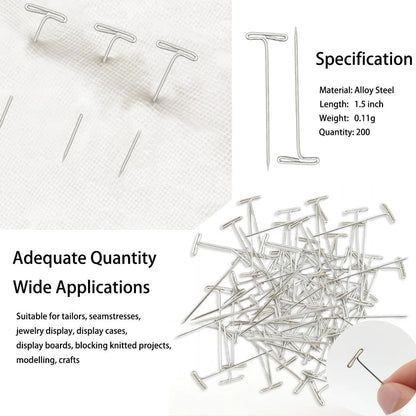 200PCS Metal T Pins for Automotive Use (1.5 Inch Stainless Steel)