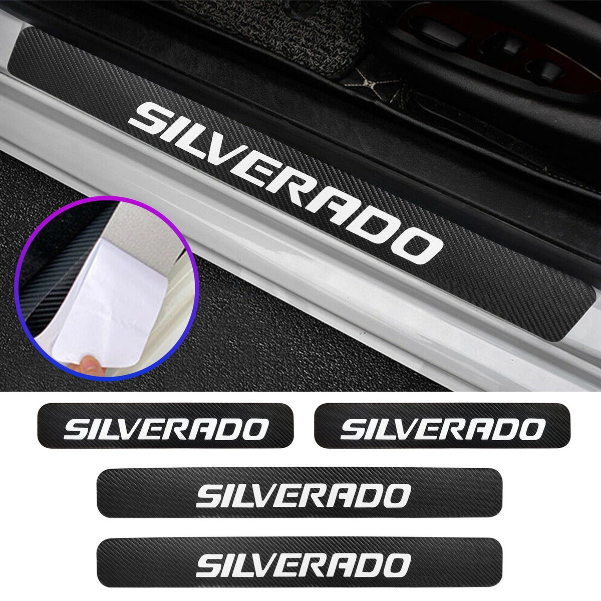Set of 4 Door Sill Plate Step Scuff Covers for Silverado 1500 2500HD 3500HD