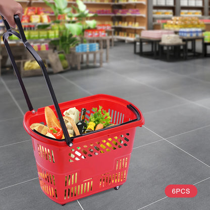 Set of 6 Trolley Rolling Shopping Baskets 35L with Handles