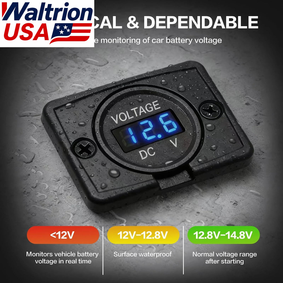 LED Digital Voltage Gauge Battery Meter Monitor for Car Marine (12V 24V 36V)