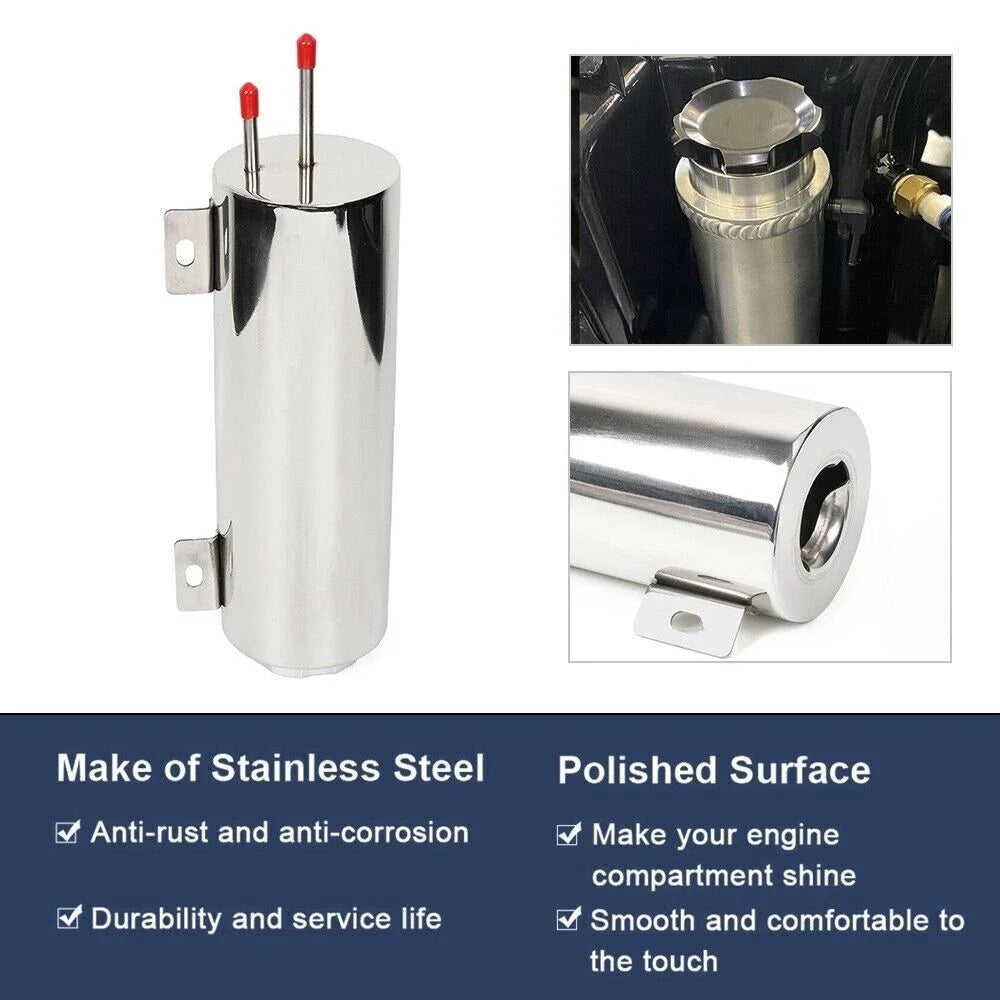 32oz Polished Stainless Steel Radiator Coolant Overflow Catch Tank for