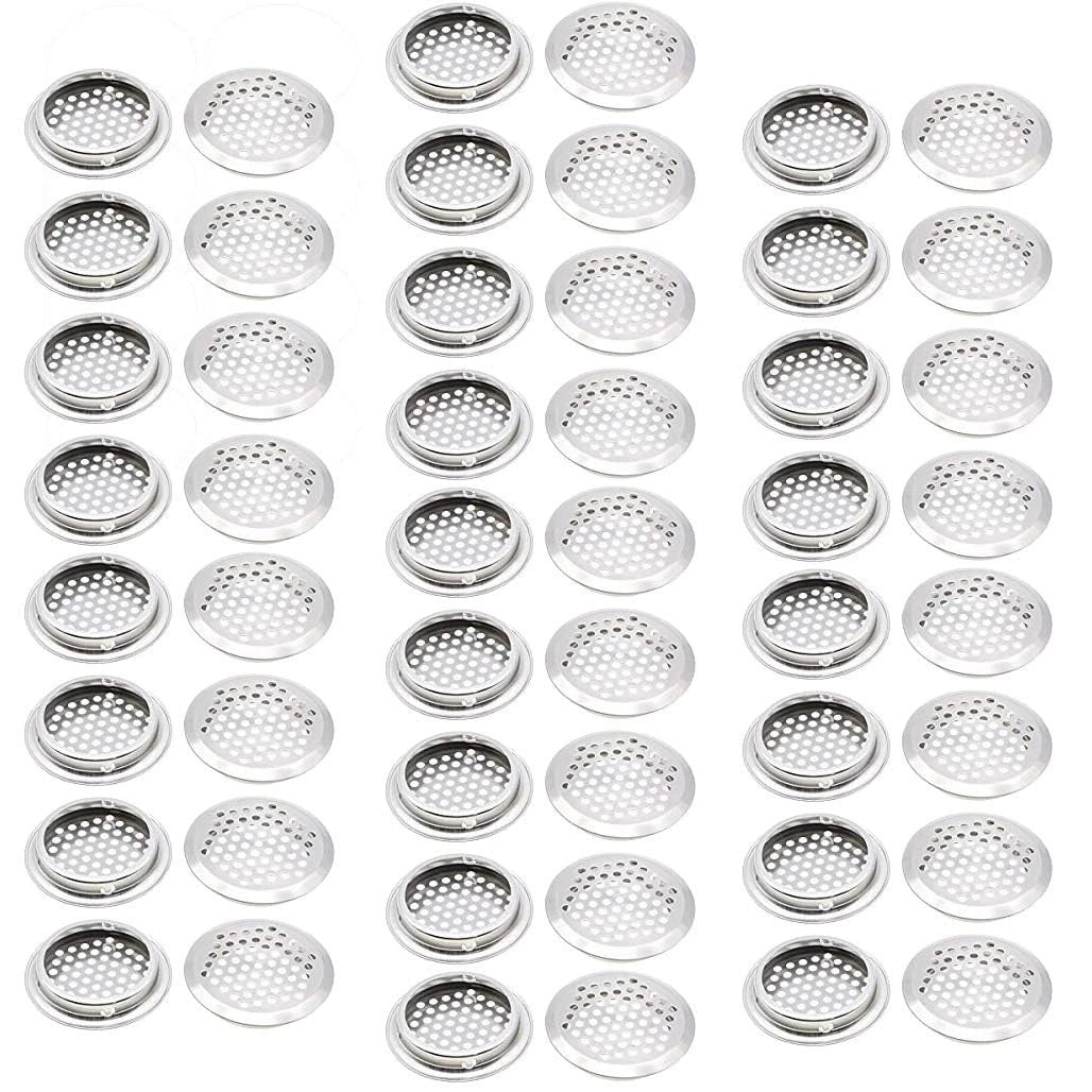 50Pcs 53mm Circular Air Vents for Soffit Vent, Stainless Steel, Silver