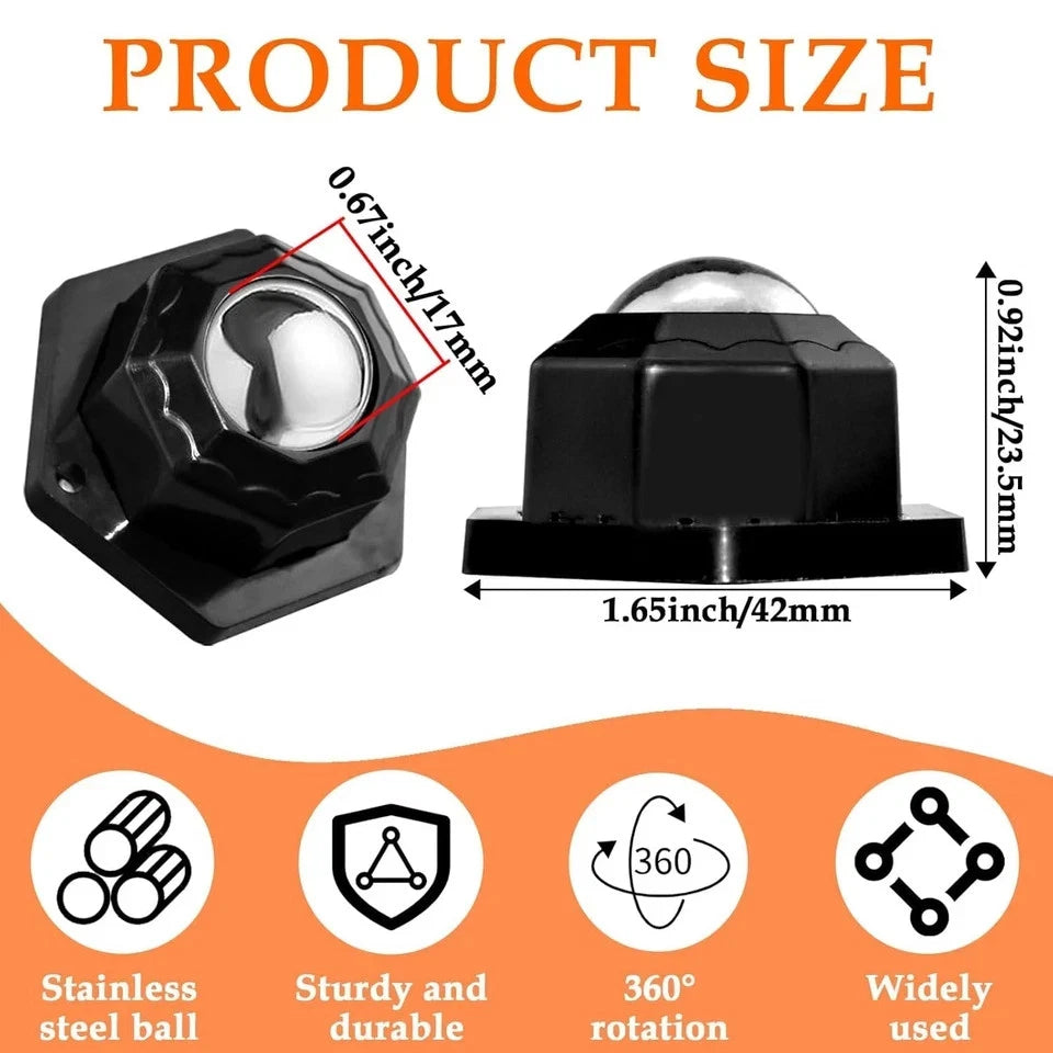 4Pcs Ball Bearing Rollers for Universal Use (360º Rotation, 200Lbs Capacity)