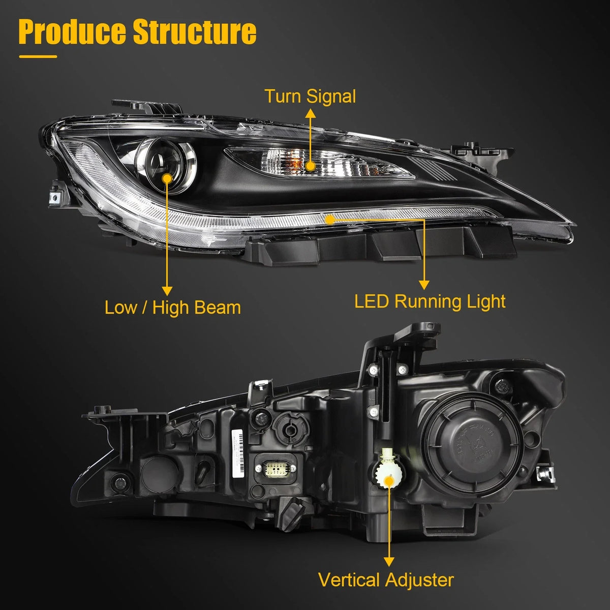 2X Halogen Headlight with LED DRL Projector for Chrysler 200 (2015–2017)
