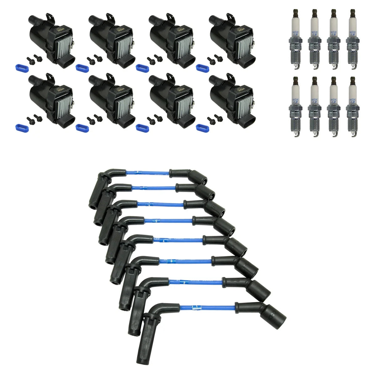 NGK 8 Ignition Coil Wires & 8 Iridium Spark Plugs Kit for Express Savana 1500 (2003–2023)