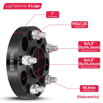 4X 1" Hubcentric 5x4.5 5x114.3 Wheel Spacers for Infiniti M35 (2006–2010)
