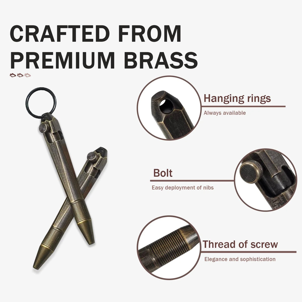 Mini Brass Bolt Action Keychain Pen for Pocket EDC (76mm)