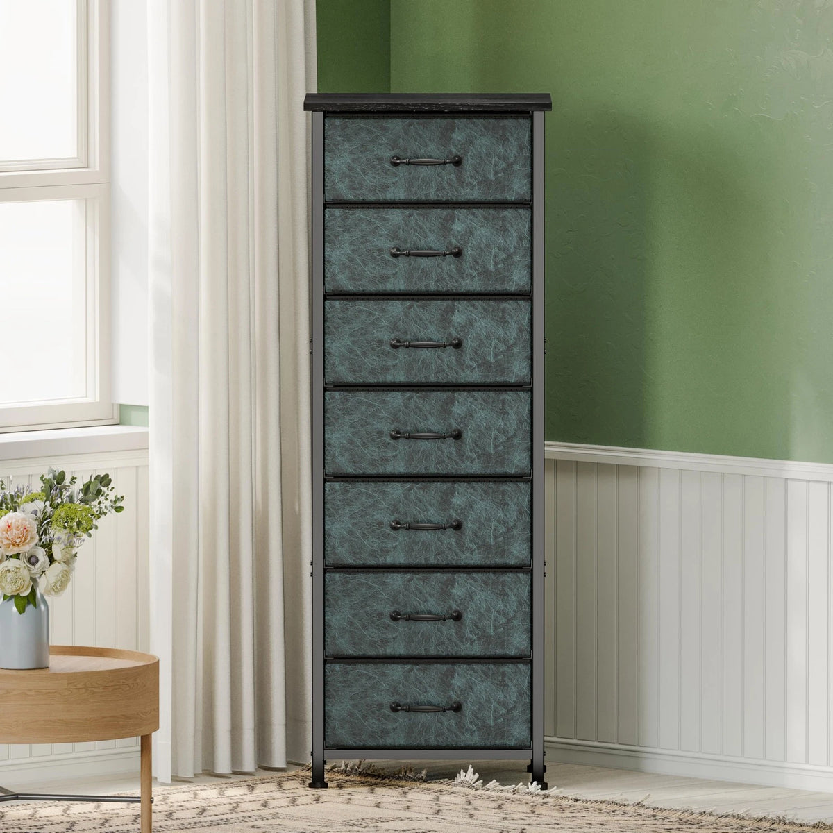 Tall dresser for bedroom with 7 fabric drawers (no part numbers available)