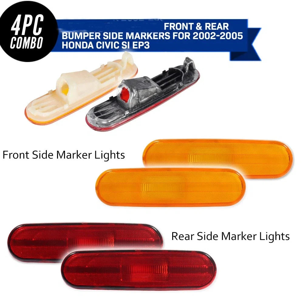 Set of 4 Amber Front and Red Rear Side Marker Lights for Honda Civic Si (2002–2005)