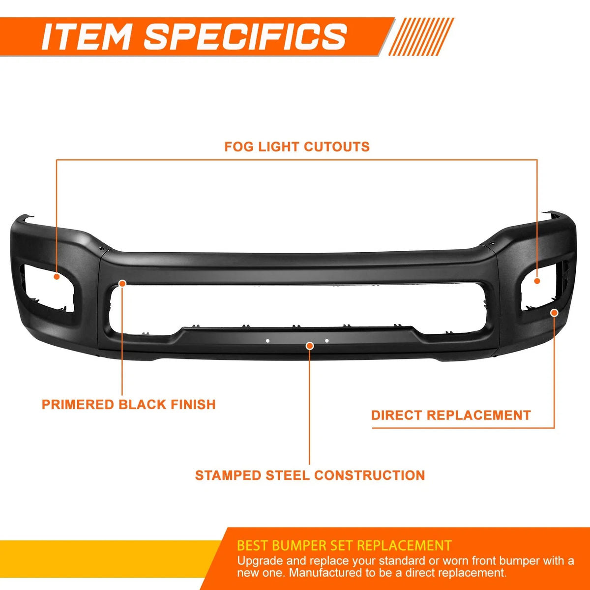 Steel Front Bumper Face Bar for Ram 2500 3500 (2019–2024) w/ Fog Light Holes