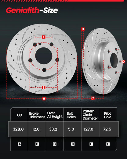 Rear Brake Rotors & Ceramic Pads for Dodge Grand Caravan Journey (2008–2020)