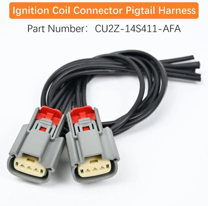 2X Ignition Coil Connector Pigtail Harness for Ford (CU2Z-14S411-AFA, 9U2Z-14S411-EA)
