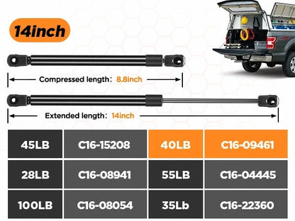 2X 14 Inch Gas Struts for Truck Bed Cover (Fits Various Models)