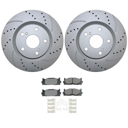 Front Brake Kit with 296mm Drilled Rotors & Akebono Pads for ES300h ES350 Avalon (2013–2023)