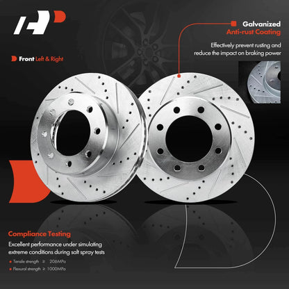 Set of 8 Front Drilled Brake Rotors & Pads for Ram 2500 3500 (2010–2023) - 52122182AB, 52122182AA, PRT5909